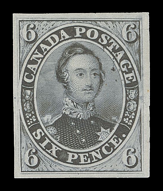 CANADA -  2 PENCE  2TCiii,A trial colour plate proof in grey (no specimen) on india, large margined and sound. It is believed a mere 10 examples exist , VF