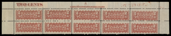 THE AFAB COLLECTION - CANADA  F1b,A scarce top margin Plate "A" strip of ten with full BABN imprint and counter at top left (unusual legible reverse offset of the counter shows at top right), perf separation between third and fourth columns, hinged in margin only, characteristic deep shade of late Montreal printing, Fine NH (Cat. $5,000 as single stamps)