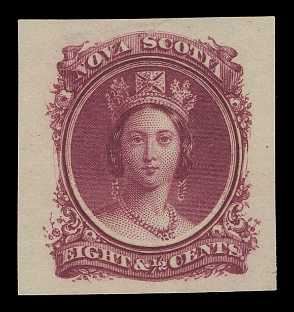 NOVA SCOTIA -  2 CENTS  11,American Bank Note Trade Sample proofs - a fabulous array of 19 different colours mostly darker shades on at least three different paper types, one of which is perforated and gummed by ABNC; five have tiny to small flaws, remaining fourteen proofs are sound. Overall in well-average condition for these notoriously fragile proofs. A great lot that has taken years to assemble, VF