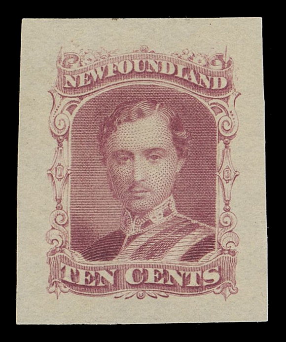 NEWFOUNDLAND -  2 CENTS  27,American Bank Note Company trade sample proofs, a remarkable lot of 19 different colours on at least three different papers, two perforated and gummed by ABNC, several in noticeably darker shades; some flaws, mainly minor thinning but ten are sound. A fabulous array, seldom seen in such a comprehensive group, VF 