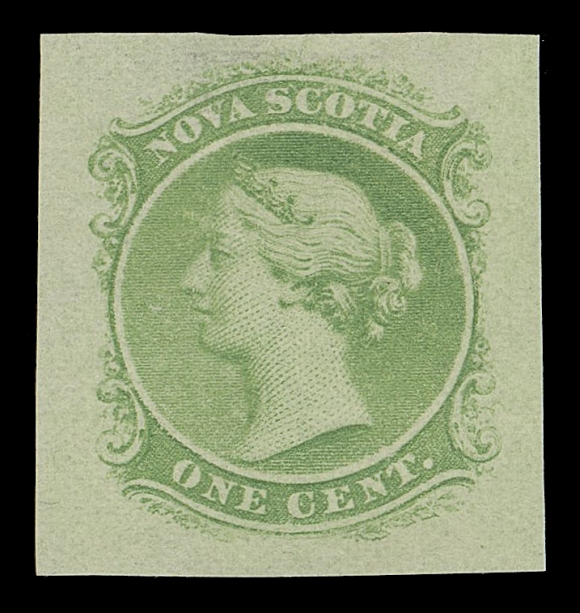 NOVA SCOTIA -  2 CENTS  American Bank Note Company trade sample proofs, a marvelous  display of 14 different colours on at least four paper types, two perforated (one is gummed) by ABNC. Three with minor thins, the  remaining proofs in mostly darker shades and sound. A great lot  with striking colours, VF