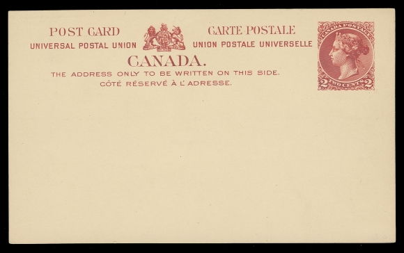 CANADA - 20 POSTAL STATIONERY  Webb P15,Canadian Bank Note Engraving & Printing Co. 2c UPU postal card trial colour proof in scarlet on issued card stock; distinctive from the issued vermilion shade. Also two unused postal cards (shades) and used examples of the issued card to Belgium, France and Germany, VF