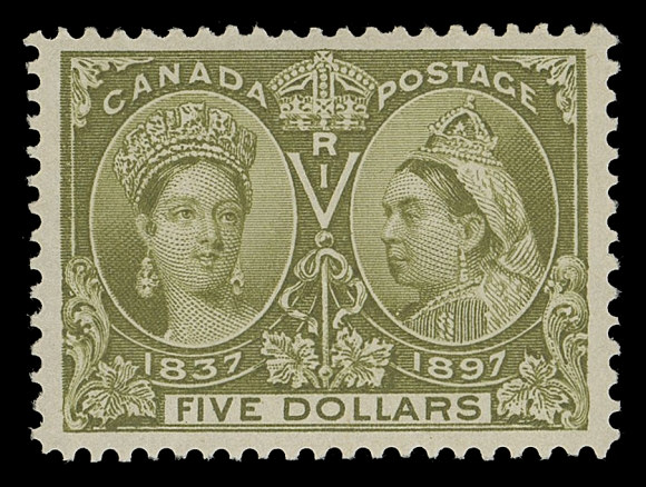 CANADA -  6 1897-1902 VICTORIAN ISSUES  65,A marvelous mint example of this coveted high value, extremely well centered with bright, post office fresh colour and unusually nice, full original gum, very lightly hinged. A superb stamp in all respects, ideal for the collector who is searching for top quality stamps, XF LH GEM

Expertization: 2016 Greene Foundation and 2021 PF certificates, latter Graded XF 90
