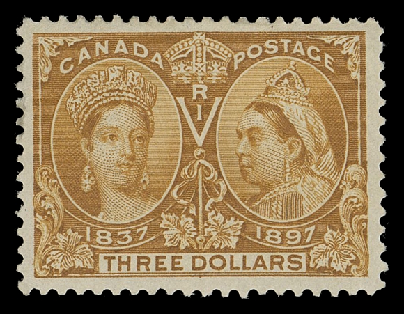 CANADA -  6 1897-1902 VICTORIAN ISSUES  63,A well centered mint example, redistributed gum to appear NH, minute lower left corner perf crease, VF OG; 2017 Greene Foundation cert. and photocopy of 2019 PSE cert. (Graded VF 80 Mint OG)