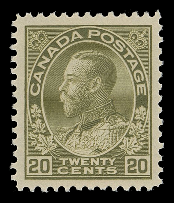 CANADA -  8 KING GEORGE V  119iv,A beautiful, post office fresh mint single, in selected quality and showing the Retouched Vertical Frameline in upper right spandrel, full pristine original gum, VF+ NH; 2007 Greene Foundation certificate
