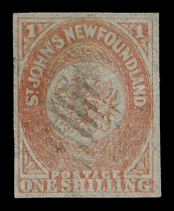 NEWFOUNDLAND -  1 PENCE  15,A full margined used example of this classic rarity, somewhat faded colour as often but otherwise in sound condition, light grid cancellation. One of the key stamps of Newfoundland, VF; 2021 Greene Foundation cert.