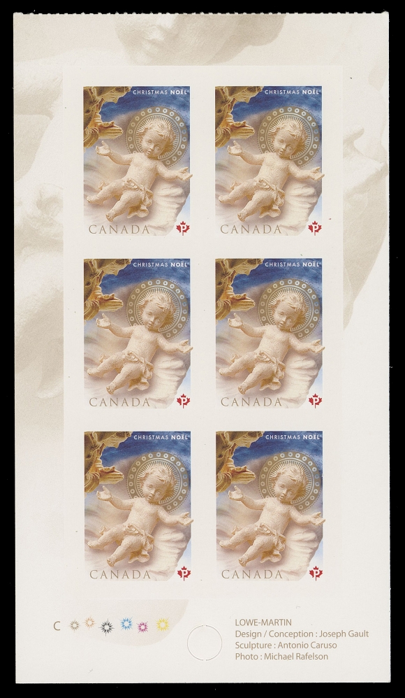CANADA - 10 QUEEN ELIZABETH II  2292b,Pane of six self-adhesive stamps (from booklet of twelve) with die cutting omitted in error; only three booklets reported, two of which have since been broken up, VF NH