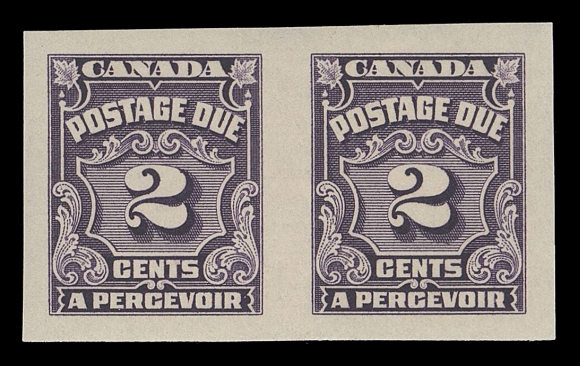 CANADA - 16 POSTAGE DUE  J15a-J20a,The complete set of four large margined mint imperforate pairs; tiny gum wrinkle on 4c, a superior set with unusually pristine original gum, unlike many pairs we have observed, XF NH