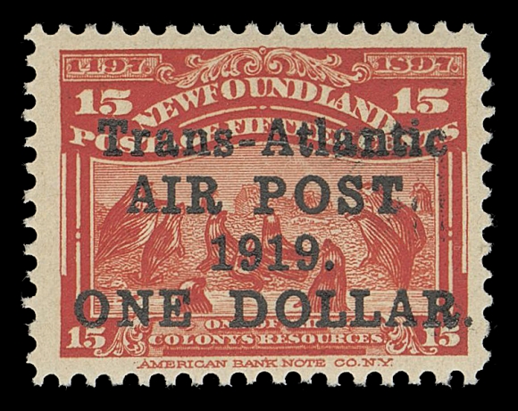 NEWFOUNDLAND -  7 AIRMAIL  C2, C2a,Two selected, fresh and well centered mint singles; one with and other without comma after "POST", the latter showing natural ink offset from surcharging on gum side, VF NH