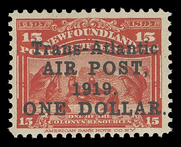 NEWFOUNDLAND -  7 AIRMAIL  C2, C2a,Two selected, fresh and well centered mint singles; one with and other without comma after "POST", the latter showing natural ink offset from surcharging on gum side, VF NH