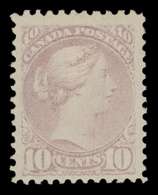 CANADA -  5 SMALL QUEEN  40e,A spectacular mint example of this very challenging early printing only a few months after issue in November 1874, remarkably short-lived and quite understandably few mint examples survive as a result, nicely centered with large margins and displaying the distinctive, brilliant colour on pristine fresh paper and more importantly still retaining a large portion of its characteristic, dull streaky, white original gum. A true condition rarity of the Small Queen series and a wonderful stamp for an advanced collection, VF OG

Provenance: Ted Nixon, March 2012; Lot 297
Daniel Cantor, November 2015; Lot 207

AN UNUSUALLY CHOICE MINT EXAMPLE OF THIS MUCH SOUGHT-AFTER EARLY PRINTING. ONE OF THE HARDEST STAMPS TO FIND IN MINT OG CONDITION IN THE ENTIRE SMALL QUEEN SERIES.
