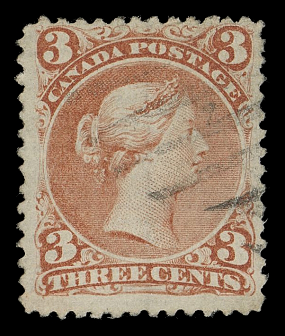 CANADA -  4 LARGE QUEEN  33,An attractive, lightly grid cancelled used example with clear  laid lines including vergé line distinctive of this elusive paper type; nice deep colour, Fine+