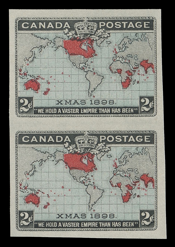 CANADA -  6 1897-1902 VICTORIAN ISSUES  86a,A choice imperforate pair with large margins and bright fresh colours with blue green oceans, ungummed as issued, XF