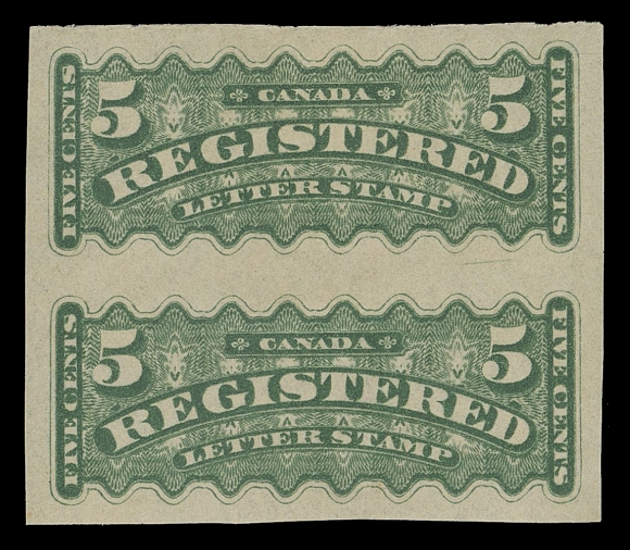 CANADA - 15 REGISTRATION STAMPS  F2c,A fresh, large margined imperforate pair with full original gum,  VF LH