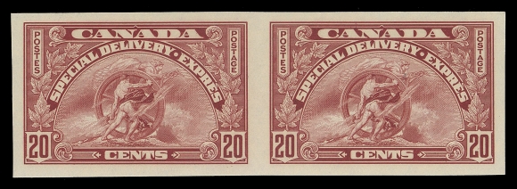 CANADA - 14 SPECIAL DELIVERY  E6a,A superb mint imperforate pair with bright fresh colour and full immaculate original gum; as nice as they come, XF NH