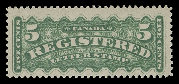 CANADA - 15 REGISTRATION STAMPS  F2,A brilliant, fresh, nicely centered mint example with full original gum, VF NH; 2017 Greene Foundation cert.