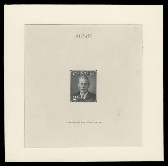CANADA -  9 KING GEORGE VI  290,Large Trial Colour Die Proof, engraved, printed in black on india paper 75 x 79mm mounted on larger archival card 102 x 100mm, showing die "XG886" number and CBN imprint. A very rare die proof, VF 