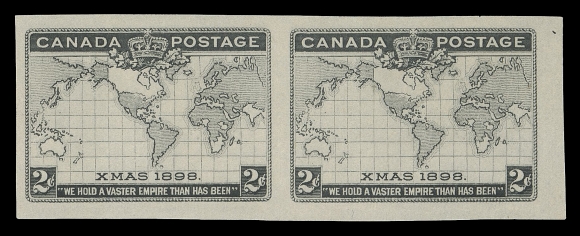 CANADA -  6 1897-1902 VICTORIAN ISSUES  86v,A large margined imperforate pair in black (engraving) only, portion of sheet margin at right, typical faint bends, well-above average condition for this, VF