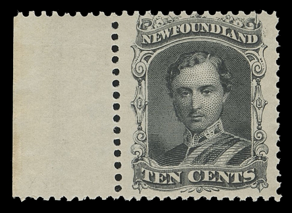 NEWFOUNDLAND -  2 CENTS  27,An impressive left margin mint example, fresh with excellent colour and remarkably wide margins, well centered for the issue, light natural gum bends as do most known examples, full original gum NEVER HINGED, VF NH; 2007 Greene Foundation cert.