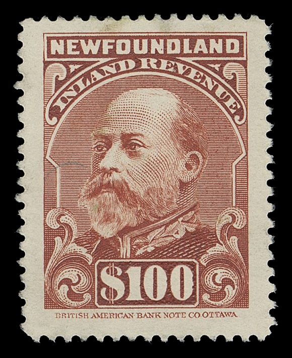 NEWFOUNDLAND REVENUES  NFR15a,A superb large margined example of this high value, very lightly cancelled, unusual as such, VF