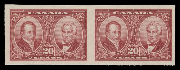 CANADA -  8 KING GEORGE V  146a-148a,The set of three mint imperforate pairs in horizontal format, bright fresh colours, 12c LH, others NH, VF