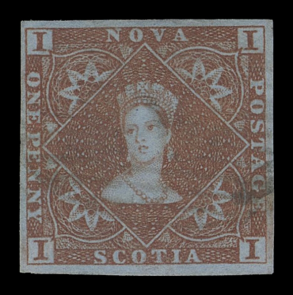 NOVA SCOTIA -  1 PENCE  1,A selected example, large margined for this notoriously tightly-spaced stamp, rich colour and very light unobtrusive grid cancellation, VF