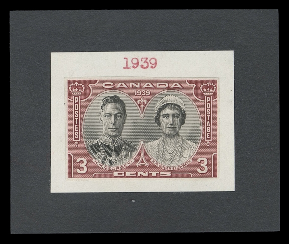 CANADA -  9 KING GEORGE VI  246-248,Canadian Bank Note Co. stamp size die proofs individually affixed to CBN ledger pieces affixed to larger black cards. An attractive and one-of-a-kind set ideal for exhibition, VF
