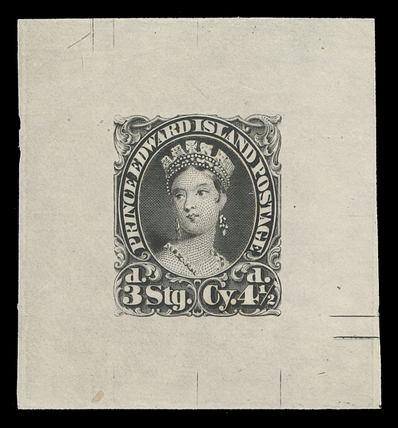 PRINCE EDWARD ISLAND  10,British American Bank Note engraved Trial Colour Die Proof, printed in black on india paper 41 x 44mm; showing engraver