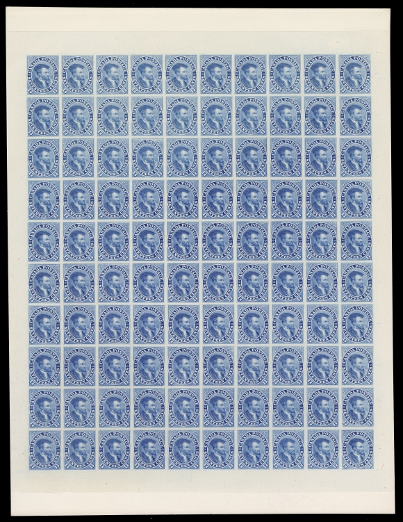 CANADA -  3 CENTS  19TC,An exceptional plate proof sheet of 100, engraved, printed in pale blue on card mounted india paper, no plate imprint as issued. Documented Re-entries are shown at Positions 5 and 100, plus the prominent plate variety "Burr on Shoulder" at Position 7 can be clearly seen. A desirable sheet of this popular classic stamp and in immaculate condition, XF (Unitrade cat. $30,000 as normal single proofs)

Provenance: American Bank Note Company Archives, Christie