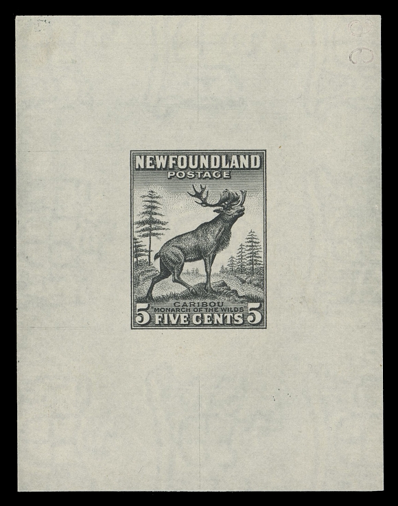 NEWFOUNDLAND -  5 1932-1938 RESOURCES  190,Trial Colour Die Proof printed in black on white wove watermarked paper 55 x 72mm, showing large portion of reverse albino die number "960" at top right, VF