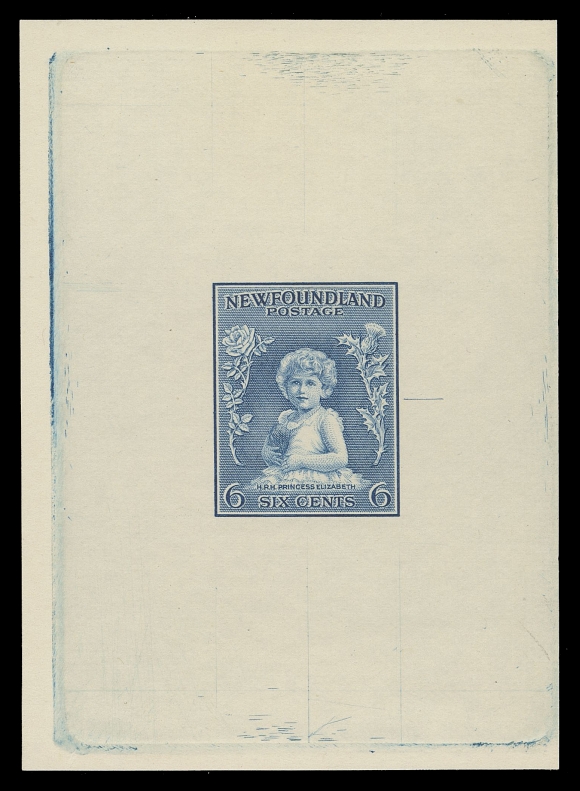 NEWFOUNDLAND -  5 1932-1938 RESOURCES  192,Large Die Proof printed in dull blue, issued colour, on white wove unwatermarked paper 61 x 85mm, showing full die sinkage all around; the approved die with engraver