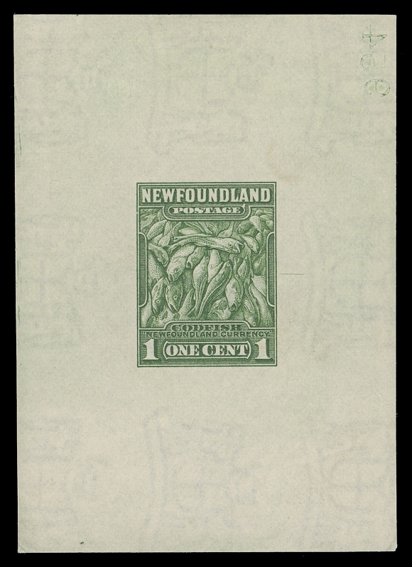 NEWFOUNDLAND -  5 1932-1938 RESOURCES  183,Large Die Proof printed in green, issued colour, on white wove watermarked paper 56 x 79mm; the final die with engraver