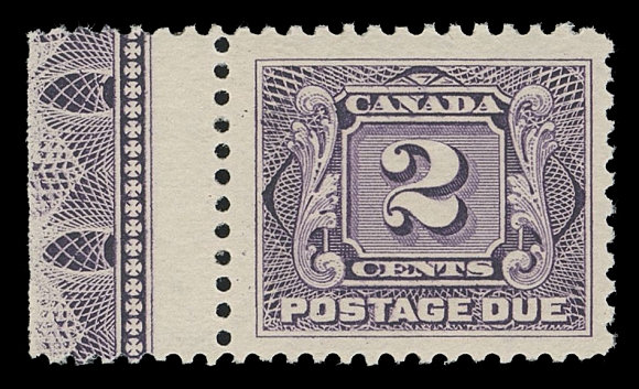 CANADA - 16 POSTAGE DUE  J2,A fresh mint single with full strength Type A lathework in left margin, nicely centered, gorgeous colour; a key lathework stamp, VF NH; 2016 Greene Foundation cert.