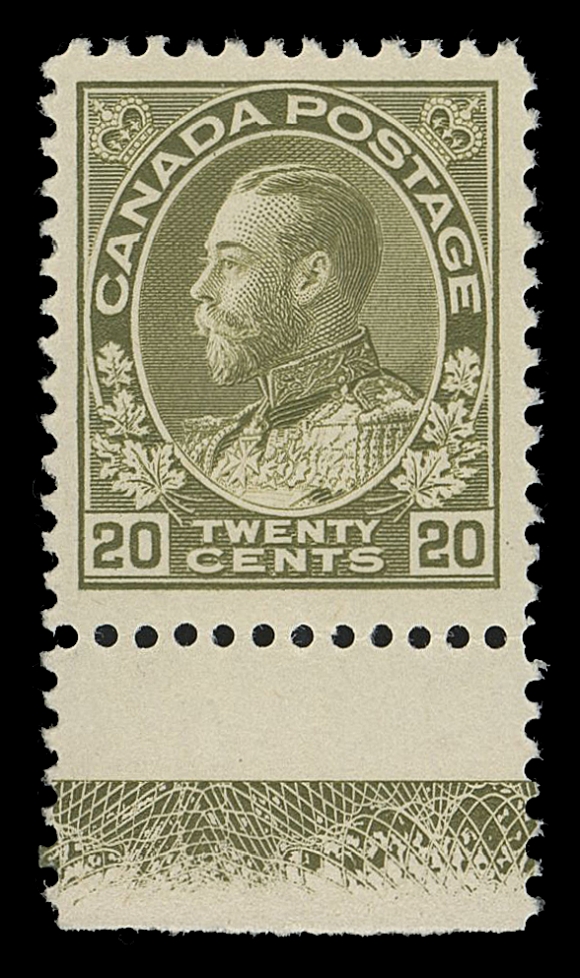 CANADA -  8 KING GEORGE V  119,A very well centered mint single displaying Type D lathework (80% strength); scarce in such top-quality, XF NH