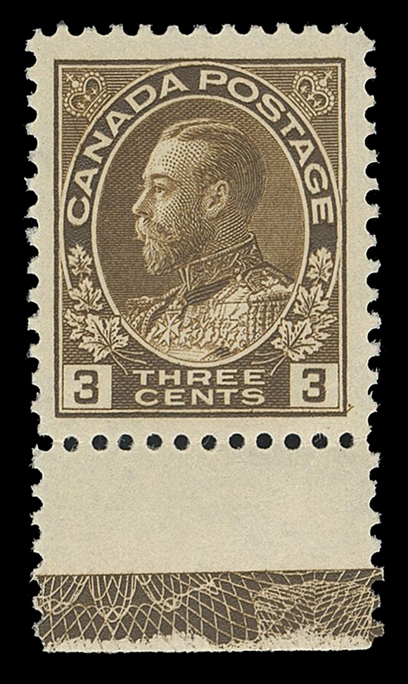 CANADA -  8 KING GEORGE V  108,A selected mint example, rich colour, very well centered and showing nearly full Type D inverted lathework, VF NH