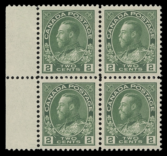 CANADA -  8 KING GEORGE V  107a, 107e, 107i,Three distinctive shades & printings - deep green on thin paper, green dry printing and deep green wet printing, all three hand-picked for centering, VF+ NH