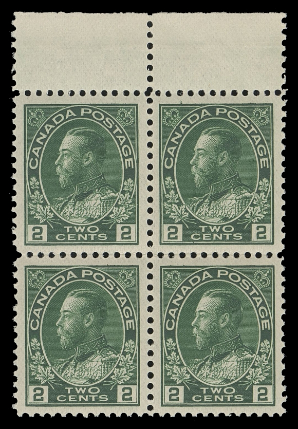 CANADA -  8 KING GEORGE V  107a, 107e, 107i,Three distinctive shades & printings - deep green on thin paper, green dry printing and deep green wet printing, all three hand-picked for centering, VF+ NH