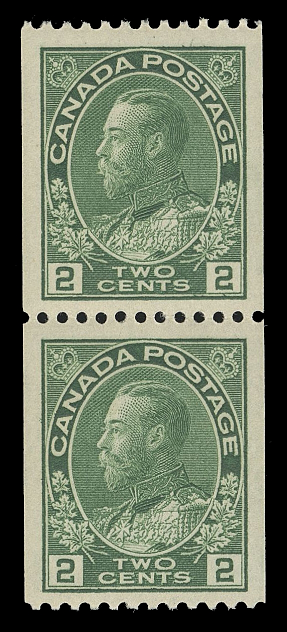 CANADA -  8 KING GEORGE V  131-134, 131ii,A carefully selected mint set of coil pairs, also the 1c blue green shade; all with bright fresh colours and very well centered, XF NH