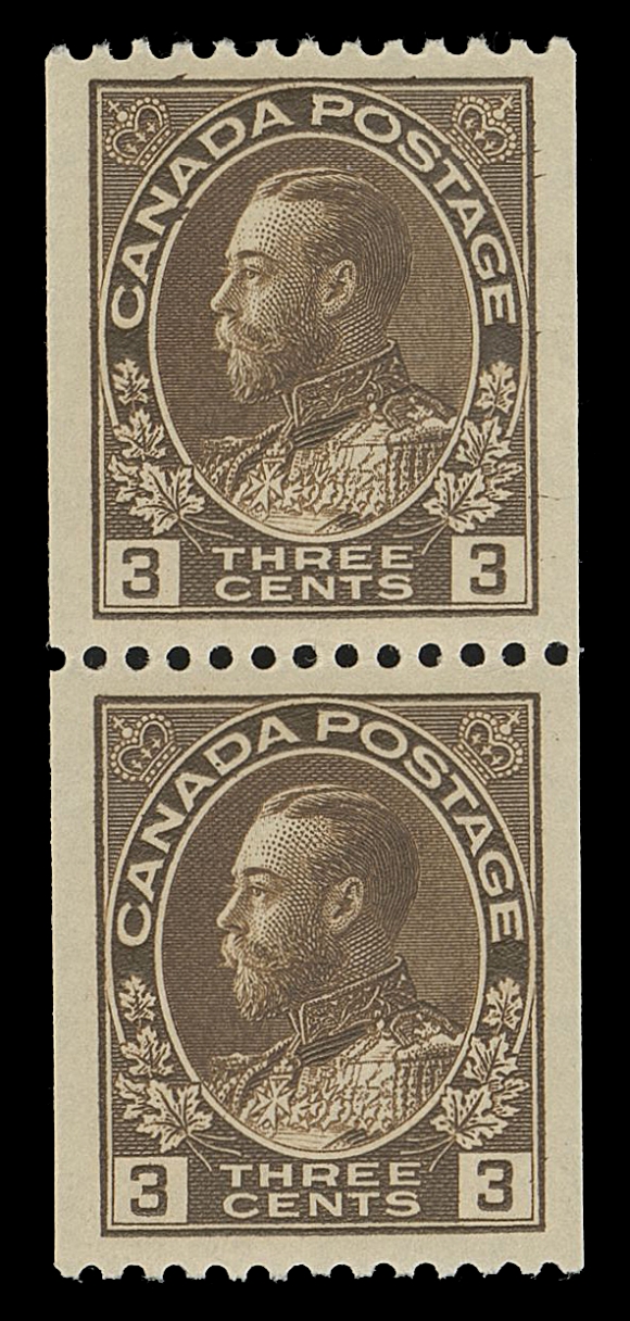 CANADA -  8 KING GEORGE V  131-134, 131ii,A carefully selected mint set of coil pairs, also the 1c blue green shade; all with bright fresh colours and very well centered, XF NH