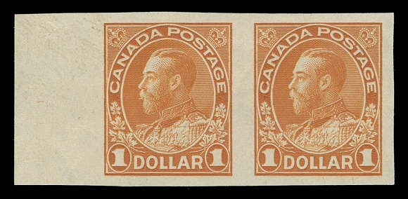 CANADA -  8 KING GEORGE V  122a,A full margined mint imperforate pair with sheet margin at left, tiny natural gum inclusion and small gum wrinkle, an attractive pair in above average condition, VF OG