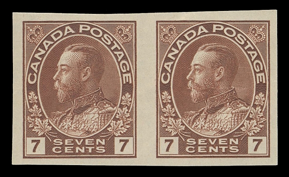CANADA -  8 KING GEORGE V  114a,Mint imperforate pair, bright fresh colour, wrinkling on right stamp, never hinged with VF appearance (Unitrade cat. $6,000)
