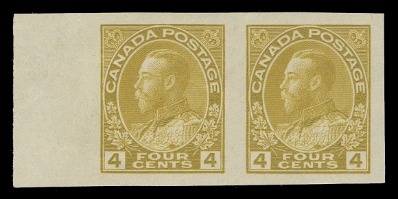 CANADA -  8 KING GEORGE V  110a,A superb large margined mint imperforate pair with sheet margin at left, light gum wrinkle, an impressive pair with full original gum, very lightly hinged, VF+