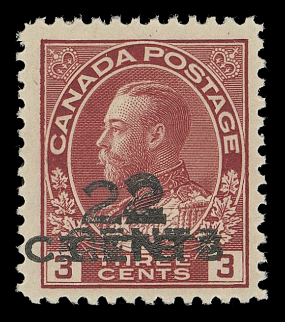 CANADA -  8 KING GEORGE V  140b,A fresh mint single with the triple surcharge error, reasonably well centered, F-VF NH