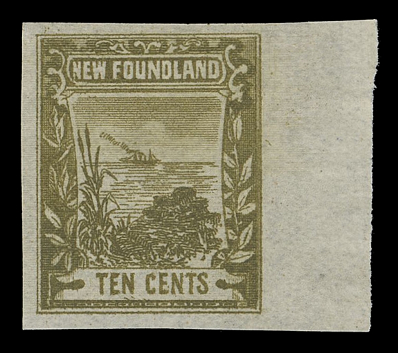 NEWFOUNDLAND FAKES AND FORGERIES  Four different attributed to William B. Hale and printed in France; includes perforated 1c purple Pony Express, 3c red Ship, 10c Steamship in purple and an imperf in brown. Couple trivial flaws of no importance for these interesting and elusive bogus stamps.