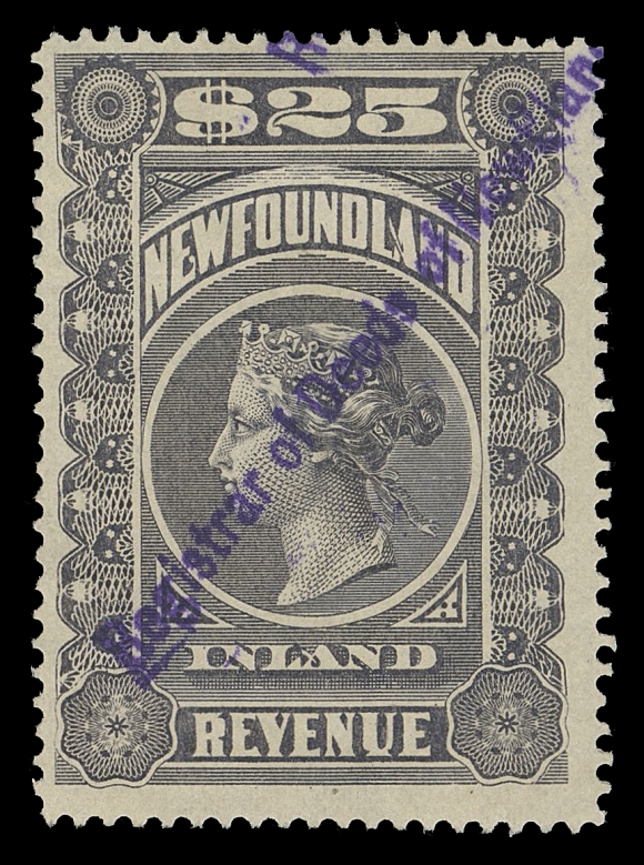 NEWFOUNDLAND REVENUES  NFR9,A scarce high value with neat straightline Registrar of Deeds handstamp cancellation, F-VF