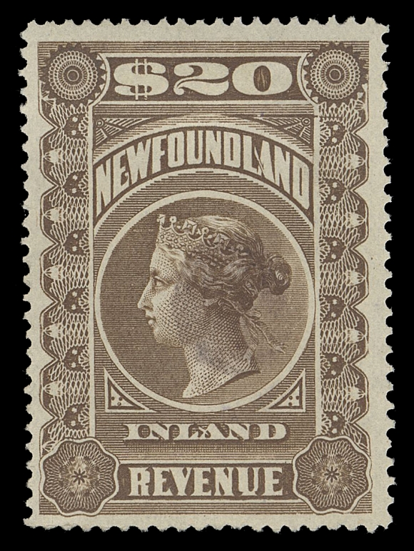 NEWFOUNDLAND REVENUES  NFR8,A well centered example of this sought-after denomination, light unobtrusive circular cancellation quite unusual for such high value, VF