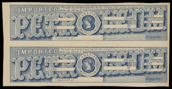 CANADA REVENUES (FEDERAL)  FPL12a,Imperforate pair with two-line inscription at top, "18" in year date and "NETT" imprint, ungummed wove paper as issued, VF