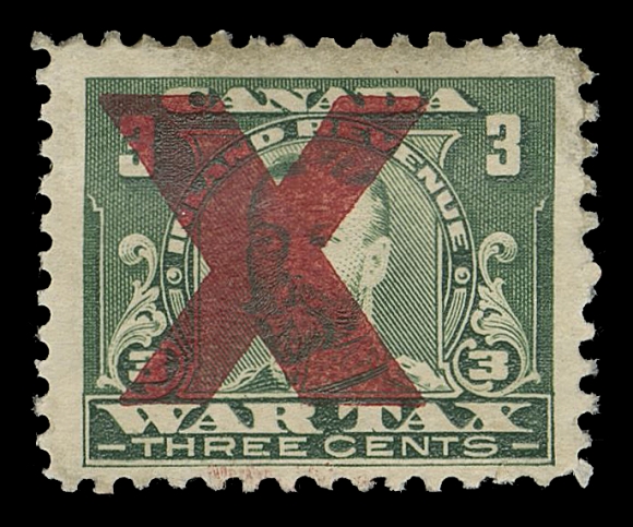 CANADA REVENUES (FEDERAL)  FWT9b,Precancelled example with inverted red "X" overprint, light perf soiling, nevertheless Fine+ and rarely seen