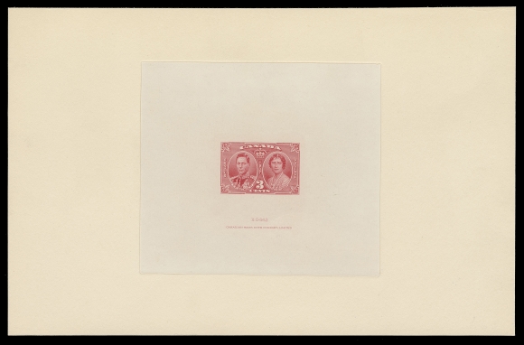 CANADA -  9 KING GEORGE VI  237,Large Die Proof printed in a rose red, near issued colour, on india paper 101 x 89mm on large card 217 x 140mm; die "XG-663" and CBN imprint below design. A beautiful die proof, XF