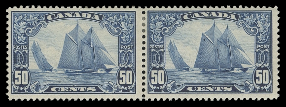 CANADA -  8 KING GEORGE V  158iii,Mint horizontal pair, left stamp showing the sought-after "Man on the Mast" plate variety (Plate 2; Position 58), lightly disturbed gum, small tear at top, otherwise fresh with typical centering for this elusive variety, F-VF appearance (Unitrade cat. $2,250)